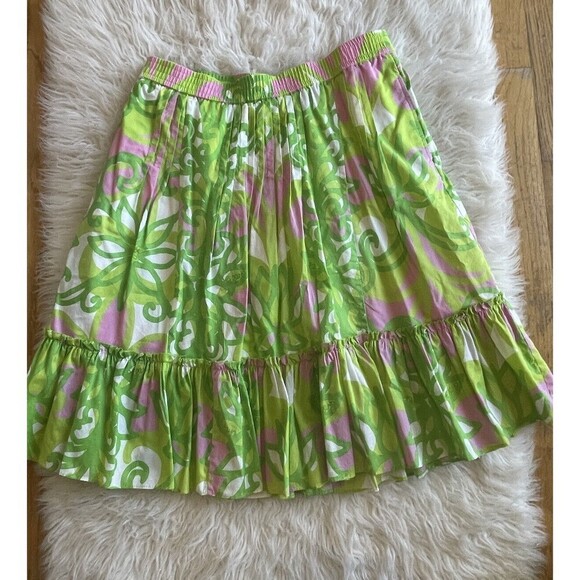 Lilly Pulitzer Women’s Size XS Lime Pink Print Pleated Skirt Elastic Waist - Picture 2 of 11